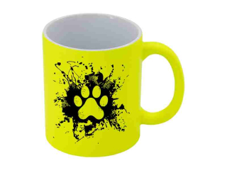 Hrnek bílý 330 ml *Dog Paw Splash* fluorescenční žlutý