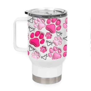 Peštovka Cestovní hrnek 450ml *3D TLAPKY růžové*