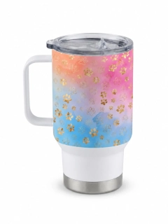 Peštovka Cestovní hrnek 450ml *TLAPKY na modrorůžové*