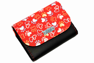 Peštovka - Malá klopová peněženka 13cm *Paws - červená černá*