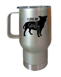 Peštovka Cestovní hrnek 450ml stříbrný *I LOVE MY STAFFY*
